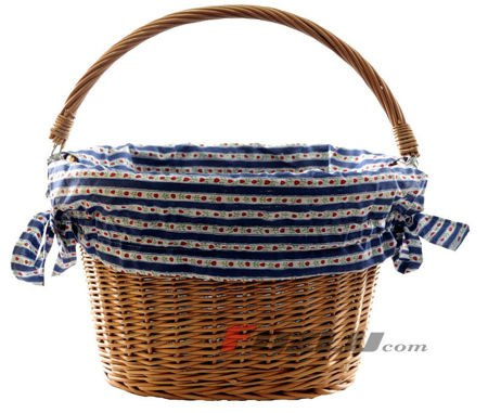 Duży kosz wiklinowy zawieszany z rączką + wkładka biało granatowa w różyczki