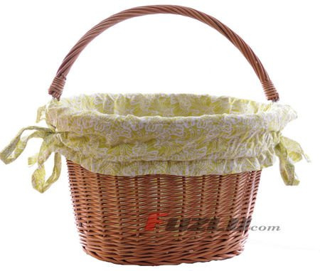 Duży kosz wiklinowy zawieszany z rączką + wkładka zielona w zygzak