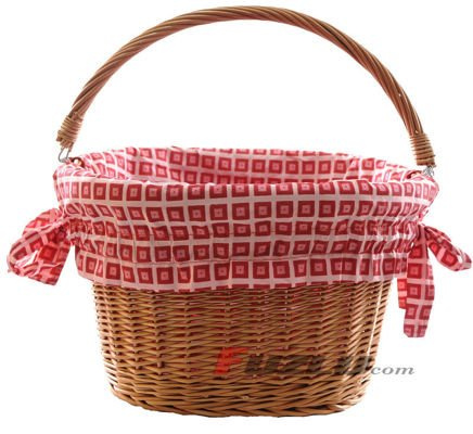Duży kosz wiklinowy zawieszany z rączką + wkładka różowa krata