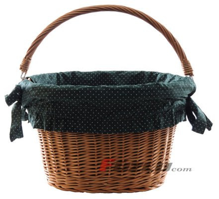 Duży kosz wiklinowy zawieszany z rączką + wkładka zielona w grochy