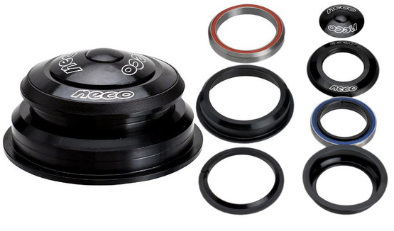 Stery kierownicy NECO półzintegrowane H383 1 1/8"-1.5" tappered czarne maszyna