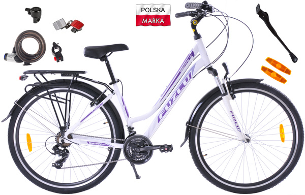 Rower trekkingowy 28 Fuzlu Escape 1.0 Lady (18") biały/fiolet/fiolet mat 